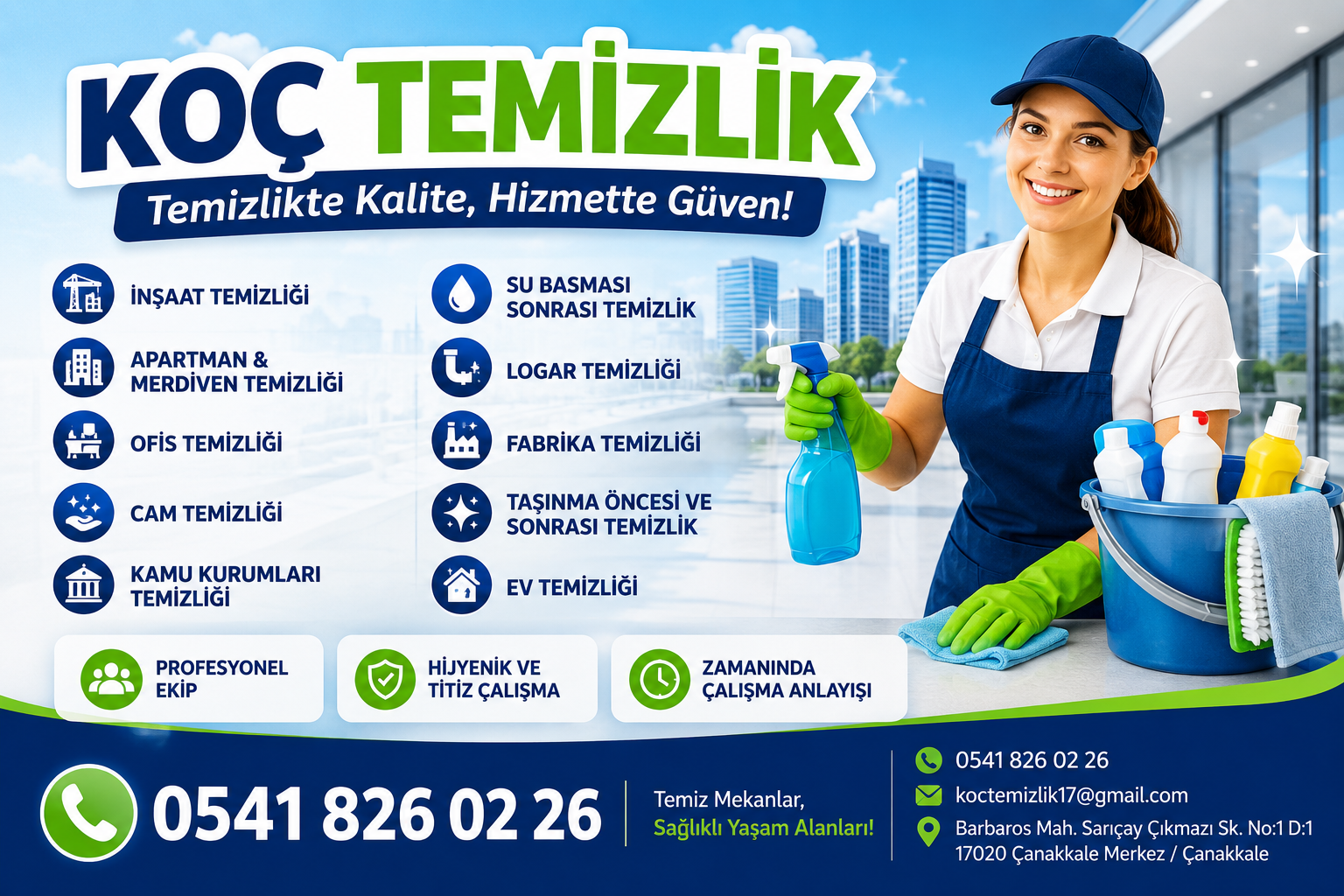 Koç Temizlik inşaat, apartman, ofis, cam ve detaylı temizlik hizmetleri tanıtımı